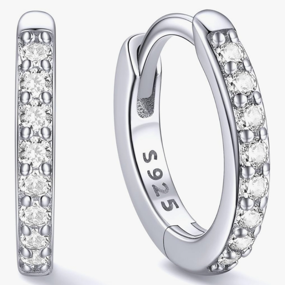 925 Sterling Silver . Hoop Earrings 8mm